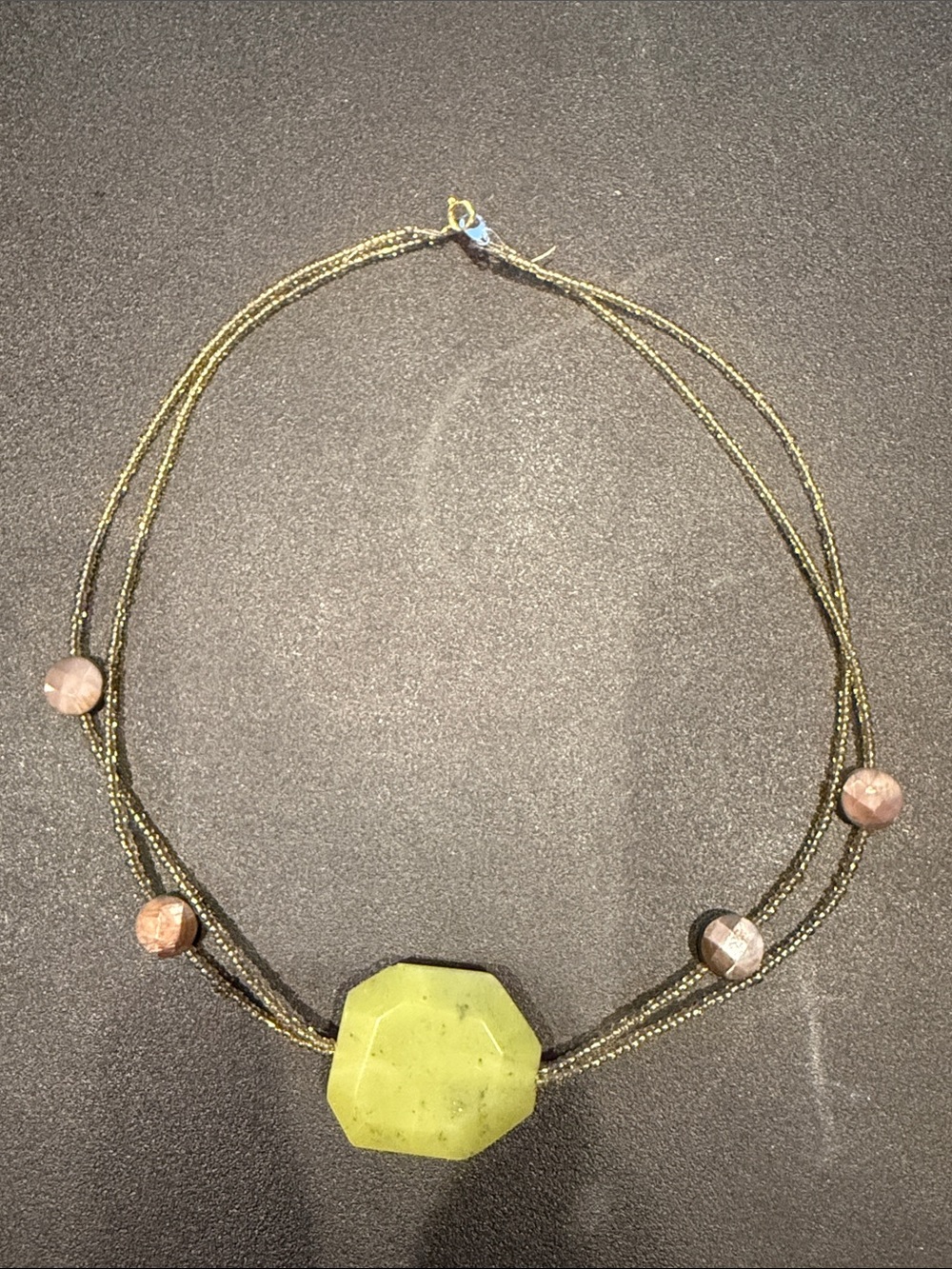 Vintage Beaded Necklace with lime and brown stone.
